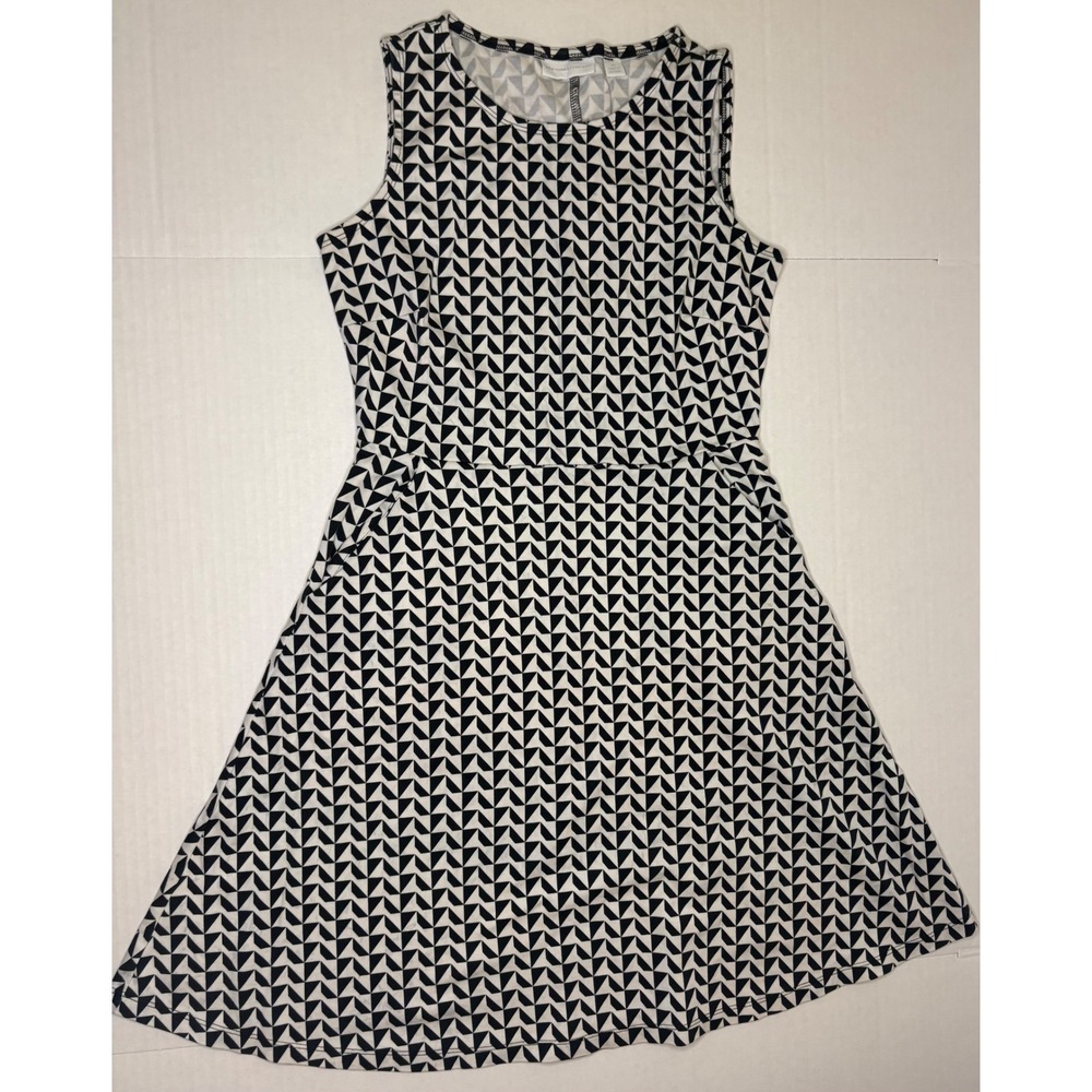 New York & Company Geometric Fit & Flare Dress with Pockets Quiet Luxury
